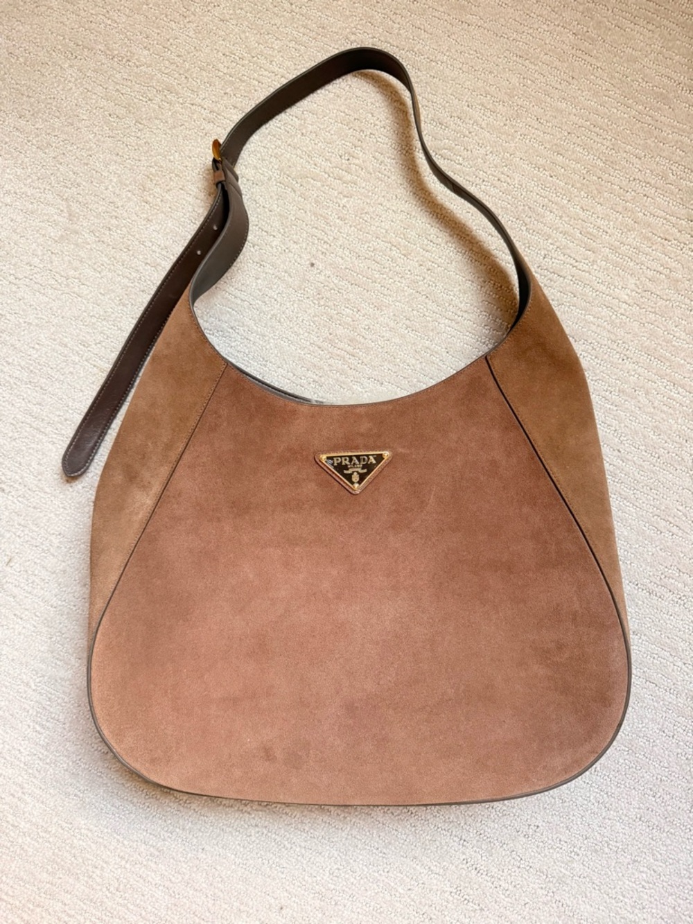 Prada Suede Brown Shoulder Hobo Bag with Dust Bag Authentic - Picture 8 of 8